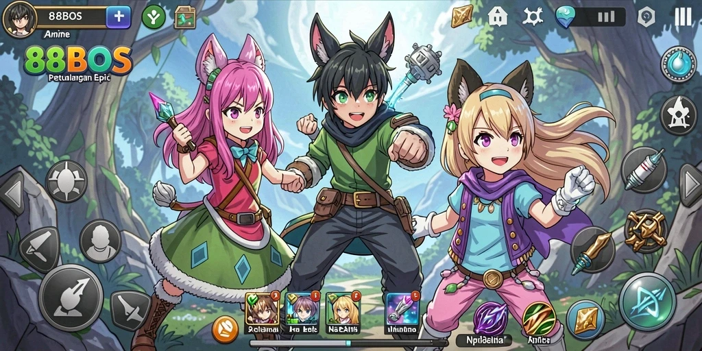 Tampilan gameplay seru dari 88BOS dengan karakter Anime.