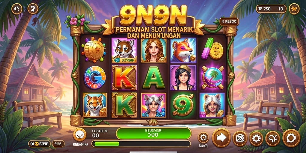 Gameplay seru Slot 9N9N dengan simbol berwarna-warni.