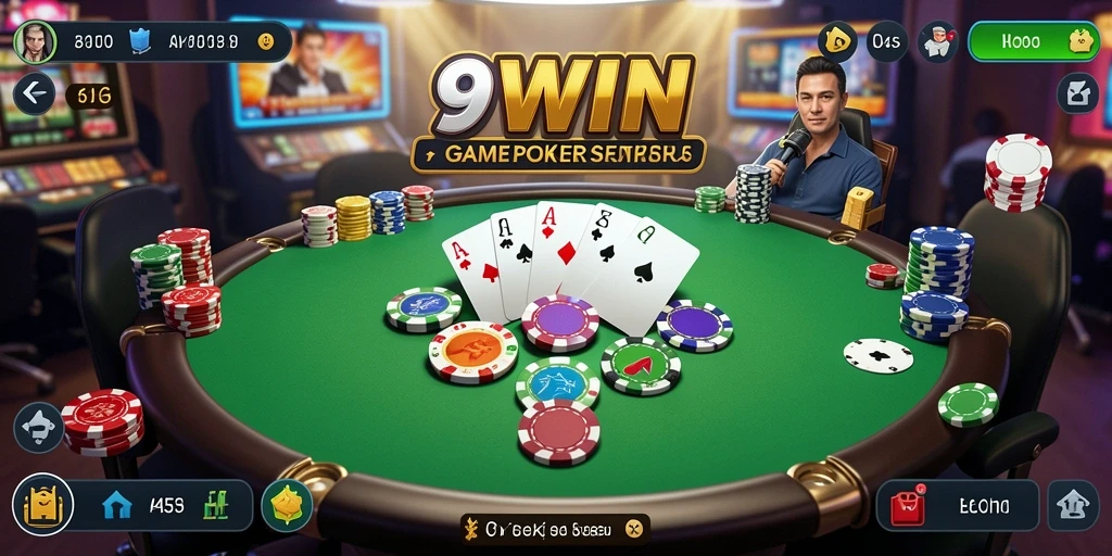 Screenshot utama menunjukkan gameplay poker yang menarik.