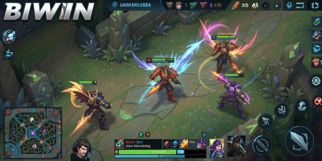Tampilan seru gameplay BIWIN dalam pertarungan MOBA.