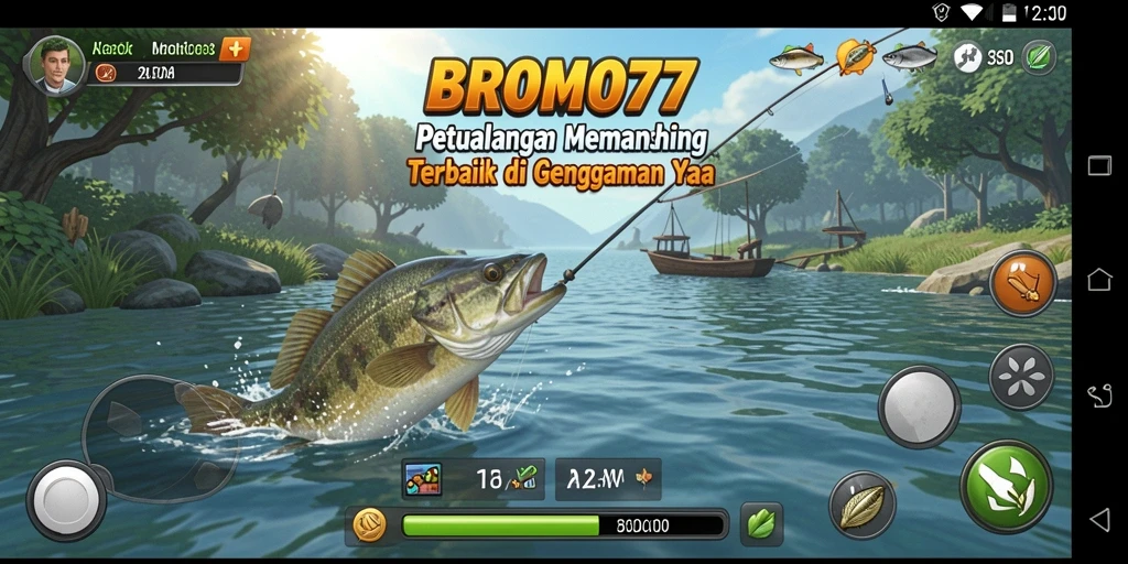 Screenshot gameplay BROMO77 yang menampilkan aksi memancing seru.