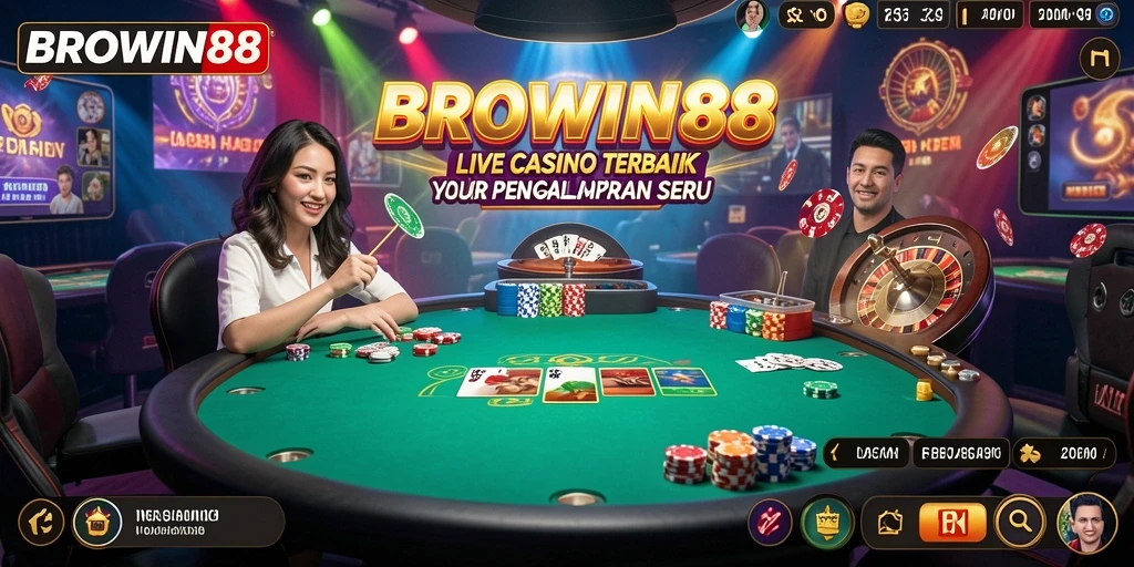 Screenshot gameplay BROWIN88 menampilkan pengalaman Live Casino yang mendebarkan.