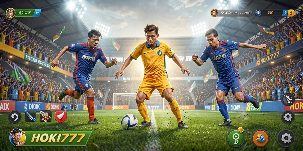Tangkapan layar HOKI777 menunjukkan aksi seru dalam gameplay olahraga.