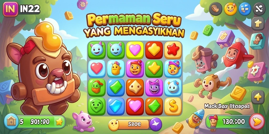 Tampilan gameplay IN22 yang penuh warna dan menyenangkan.
