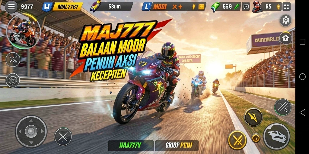 Screenshot gameplay MAJ777 yang menunjukkan aksi balapan motor yang mendebarkan.