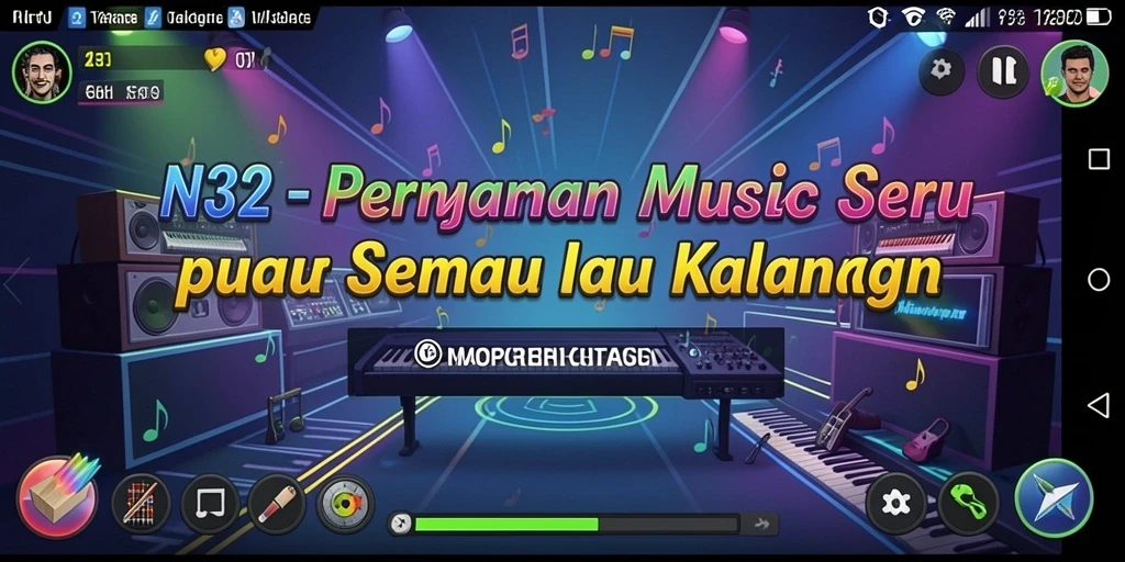 Tampilan gameplay N32 yang menarik dengan beragam lagu musik.