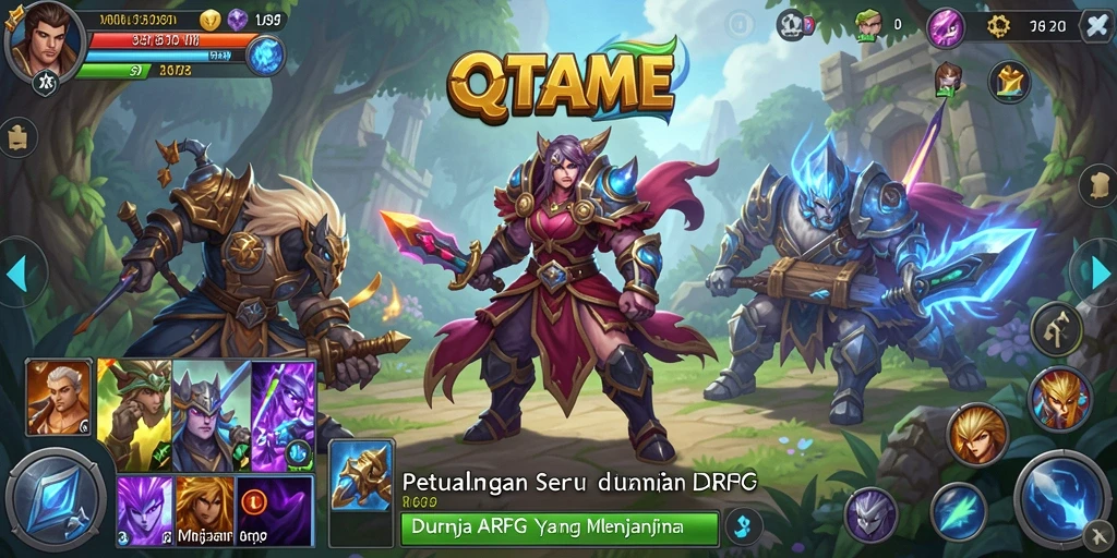 Gameplay QTGAME yang menampilkan petualangan ARPG yang seru.