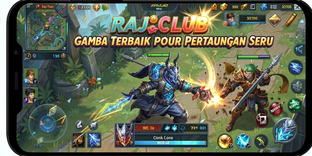 Tampilan gameplay seru dalam pertarungan MOBA di RAJACLUB.