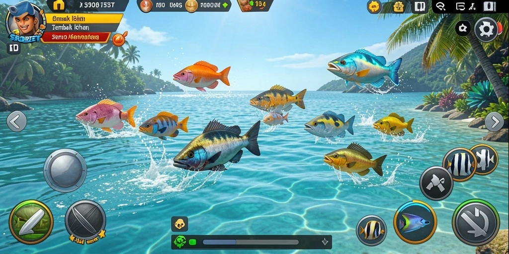 Screenshot SBOBET menampilkan aksi menangkap ikan yang seru.