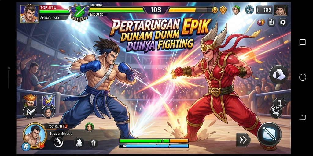 Tangkapan layar dari gameplay intens TOPJITU yang menggambarkan pertarungan seru.