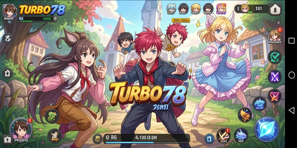 Tampilan gameplay TURBO78 yang menakjubkan dalam gaya anime.