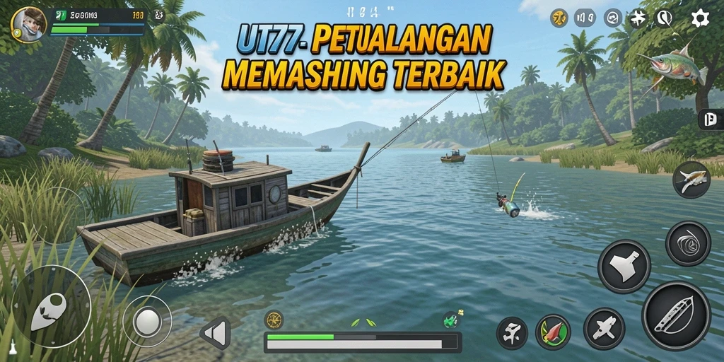 Screenshot UT77 menunjukkan momen seru saat memancing di alam.