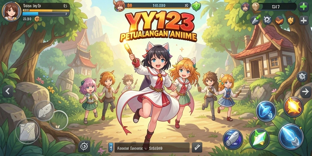 Tampilan gameplay YY123 dengan pertarungan karakter anime yang epik.